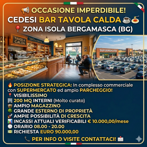 Occasione nell'Isola Bergamasca, avviato bar tavola calda - rif. BAR538