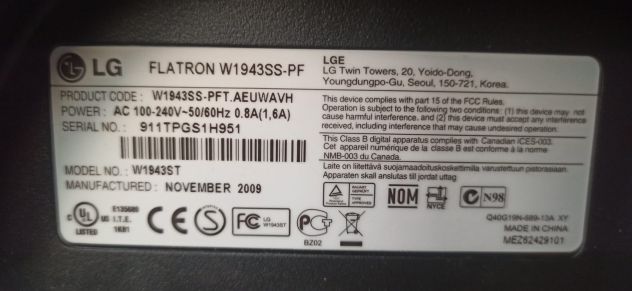 Monitor LG 19" Flatron W 1943 SS Lcd 16/9 - Foto 8