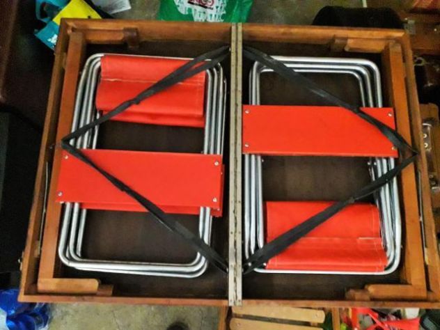 Tavolo Picnic pieghevole d'antan in legno , dotazione di N° 4 eleganti sedie - Foto 3