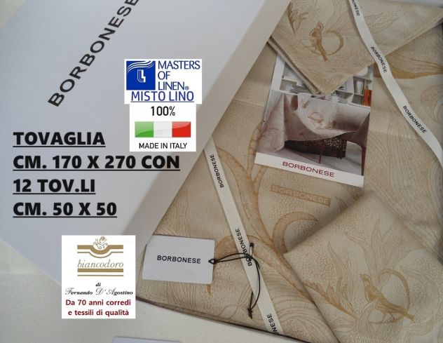 TOVAGLIA ELEGANTE BORBONESE FIANDRA LINO CM. 270 X 170 CON 12 TOV.LI - Foto 3