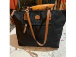 BRIC'S borsa donna, nera, finiture in pelle color cuoio