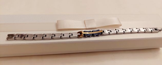 Bracciale uomo in acciaio anallergico con inserto dorato e smalto blu nuovo - Foto 3
