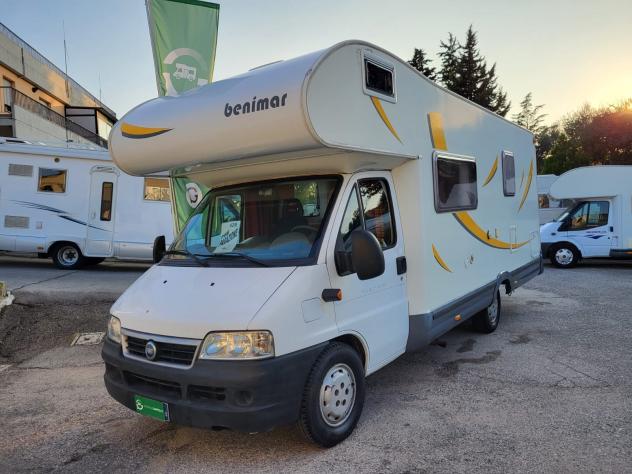 CAMPER BENIMAR FIAT MANSARDATO 7 POSTI DOPPIA DINETTE LETTI CASTELLO FOTOVOLTAICO GENERALI USATO - Foto 3