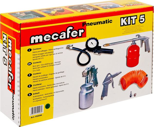 Mecafer 150096, Set Attrezzi pneumatici, 5 pz, in scatolo di cartone, Multicolor