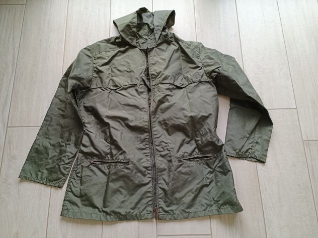 Kway cerata militare verde, con cappuccio, Cerniera frontale