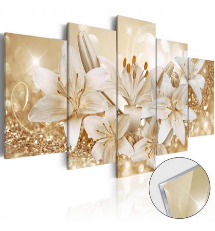 Quadro Golden A Fiori Cm.100x50 O 200x100 Vetro Acrlico