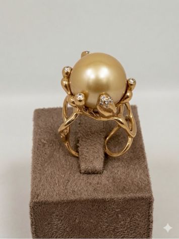 ANELLO IN ORO GIALLO 18 KT,DIAMANTI E PERLA - Foto 3