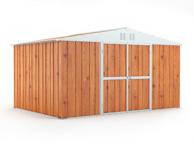 Box in Acciaio Zincato Casetta da Giardino in Lamiera 4.03 x 2.69 m x h2.15 m - 149 KG – 10.84 metri quadri - LEGNO