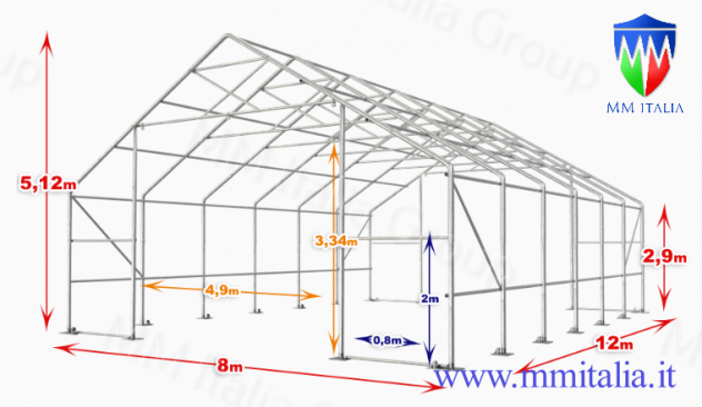 Tensostruttura Industriale a prezzo eccezionale 8,0 x 12,0 x 5,12 mt. - Foto 3