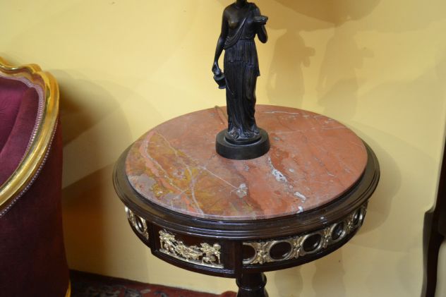 Tavolino tondo con piano in marmo stile Napoleone III - Foto 2