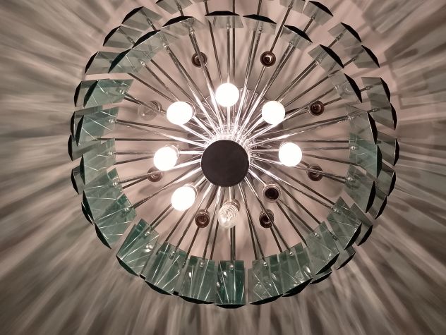 Lampadario vintage in acciaio e cristallo - Foto 7
