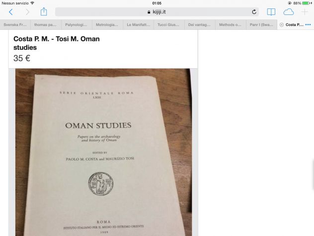 Costa/ Tosi Oman studies. Papers on the archaeology and history of Oman 1989