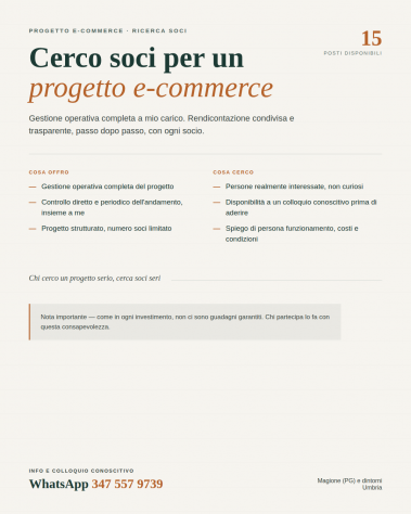 Cerco soci per progetto e-commerce — 15 posti disponibili