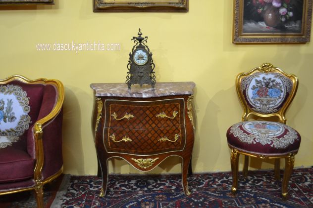 Comoncino stile Luigi XV lastronato a marqueterie - Foto 3