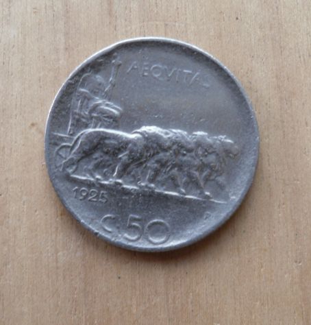 MONETA DA 50 CENTESIMI LEONI DEL 1925 RIGATO - REGNO D'ITALIA VITT. EMANUELE -