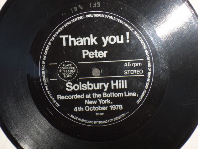 PETER GABRIEL (Genesis) Thank You ! Solsbury Hill Flexi Disc 7 " 45 giri 1978 UK