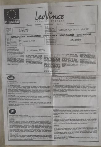 Leovince scarico omologato per Yamaha YZF 1000 R1 '88-89 (LEGGERE BENE TESTO) - Foto 4
