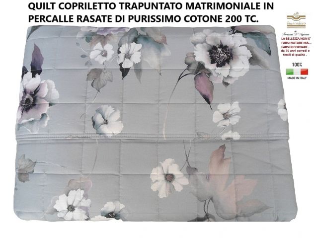 COPRILETTO TRAPUNTINO QUALITA' SUPERIORE MATRIMONIALE 100% PERCALLE RASATE - Foto 3
