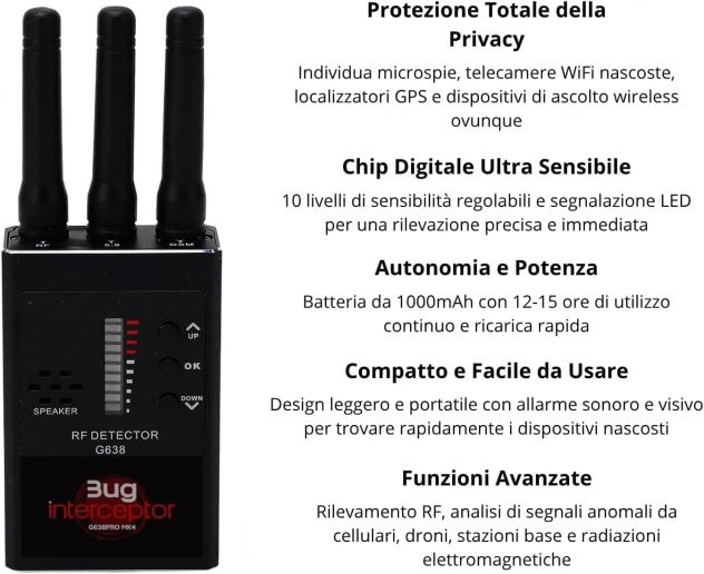 Rilevatore RF G638 MK5 privacy GPS telecamere WiFi GSM auto casa ufficio - Foto 6
