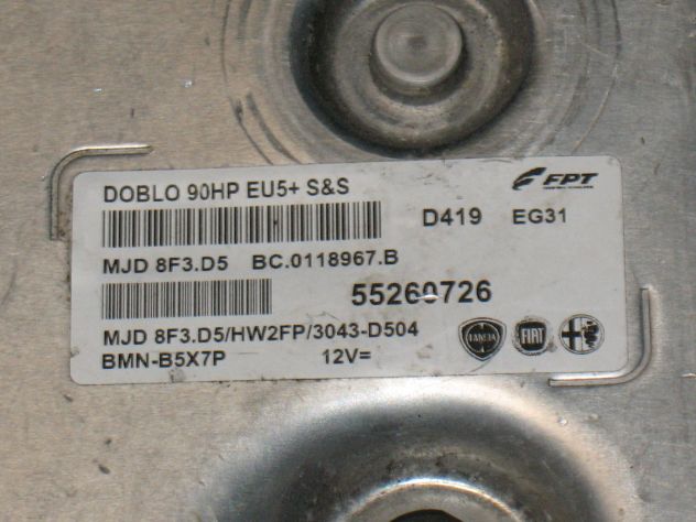 55260726 8F3D5 ECU CENTRALINA MOTORE FIAT DOBLO 90HP MJD 8F3.D5 HW2FP - Foto 2