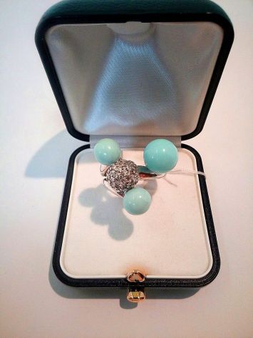 Anello ak29 in Argento 925 Rodiato, Pasta di Turchese, Zirconia cubica