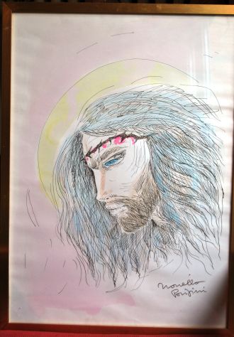 novella parigini disegno su cartoncino volto di cristo 54x74 raro - Foto 6