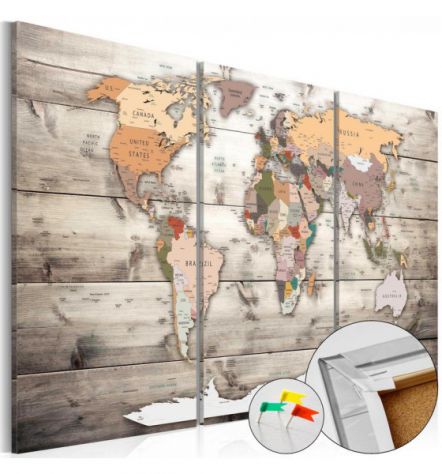 Quadro Di Sughero Mappamondo Rustico In 3 Parti Arredalacasa