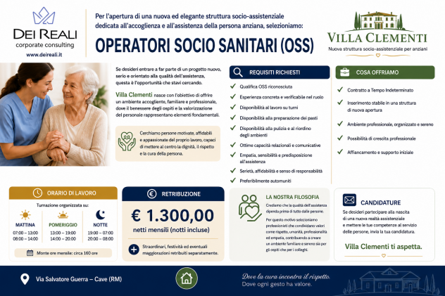 🏡 VILLA CLEMENTI – NUOVA APERTURA | Cercasi OSS | Tempo Indeterminato | € 1.300