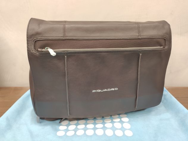 Piquadro borsa notebook Messenger in Pelle e Tessuto Marrone