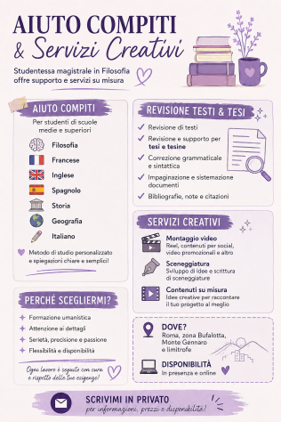 Aiuto compiti e servizi creativi