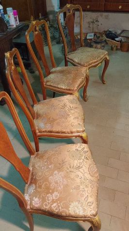 salottino intarsiato imperiale tavolo con 4 sedie intarsiate - Foto 10