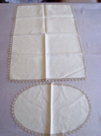 Tovaglia vintage 12 posti ecru in puro lino con pizzo fatto a mano - Foto 7