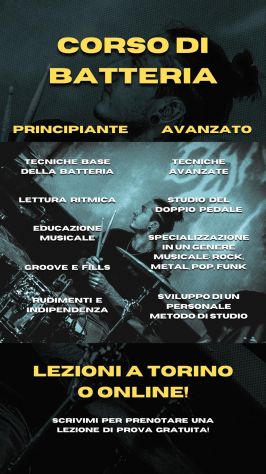 Lezioni di batteria POP,ROCK,METAL,FUNK a Torino per tutti i livelli!