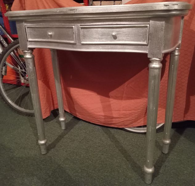 ELEGANTE CONSOLLE DI ANTIQUARIATO o VINTAGE SHABBY CHIC ARGENTATA A FOGLIA - Foto 10