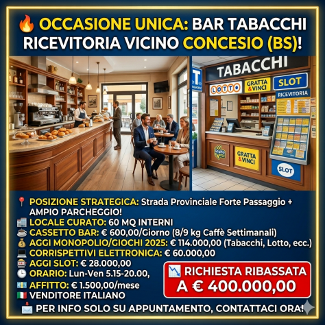 Bar Tabacchi Ricevitoria con 4 slot - rif. BAR500