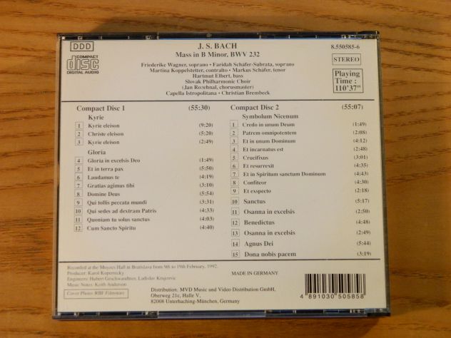 Bach, Mass in B Minor, Brembeck, Naxos, 1992 Doppio CD - Foto 3