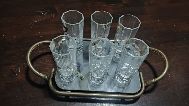 Vassoio vintage con 6 bicchieri in vetro - Foto 2
