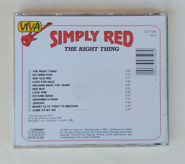 CD SIMPLY RED "THE RIGHT THING" Etichetta: VIVA CD 7508 AAD - Foto 3