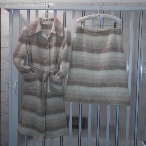 Completo Tailleur Donna Vintage originale anni 60 Cappotto e Gonna Lana Mohair