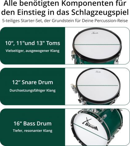 Batteria XDrum Junior Pro per Bambini Emerald Green Sparkle - Foto 3