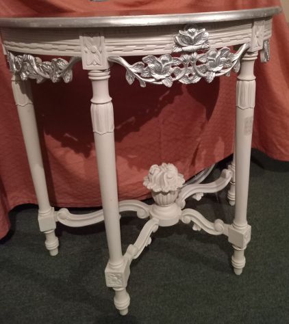 CONSOLLE DI ANTIQUARIATO VINTAGE SHABBY CHIC LACCATA e ARGENTATA - Foto 10