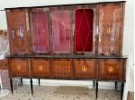 CREDENZA CON ALZATA in radica di mogano intarsiata lucido