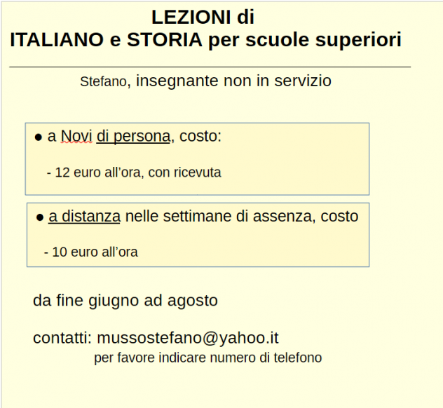 Aiuto allo studio: italiano e storia scuola superiore, a Novi