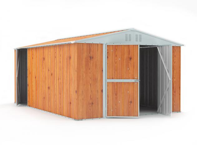 Box in Acciaio Zincato Casetta da Giardino in Lamiera 3.27 x 4.59 m x h2.17 m - 201 KG – 15,01 metri quadri – LEGNO - Foto 3