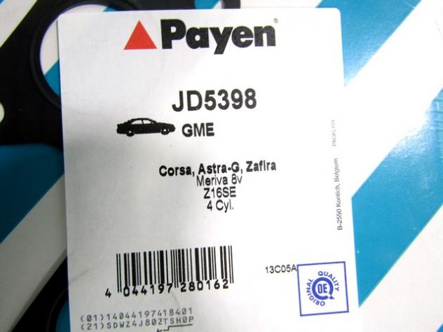 JD5398 GUARNIZIONE COLLETTORE ASPIRAZIONE PAYEN OPEL MERIVA 1.6 64 KW RICAMBIO NUOVO - Foto 2