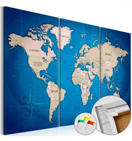 Quadro Di Sughero Mappamondo Sfondo Blu In 3 Parti Arredalacasa