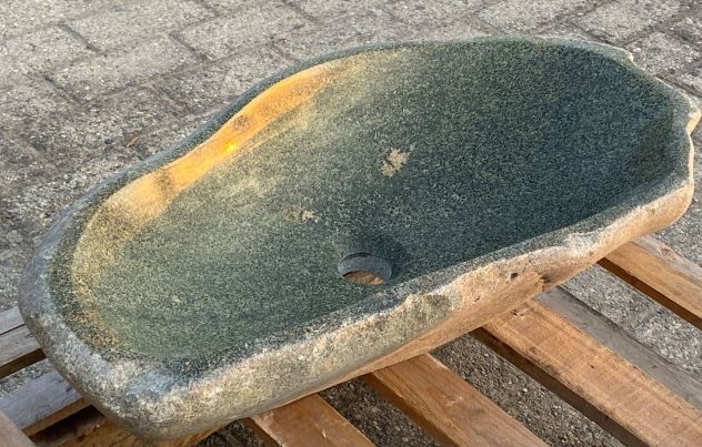 Lavabo lavandino da appoggio in pietra sasso verde - Foto 7