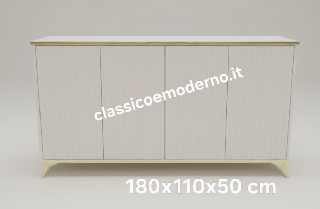 Credenza cannettata avorio chiaro e oro su misura con spedizione