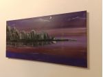 Notte sul fiume. Quadro moderno dipinto a mano su tela ad acrilico 30 x 60 cm