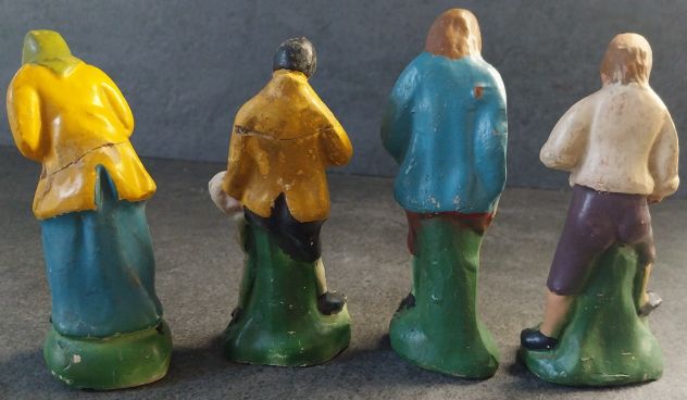 LOTTO 4 ANTICHE STATUINE PRESEPE PIEMONTESE ANNI 20-30 CM12 - Foto 7